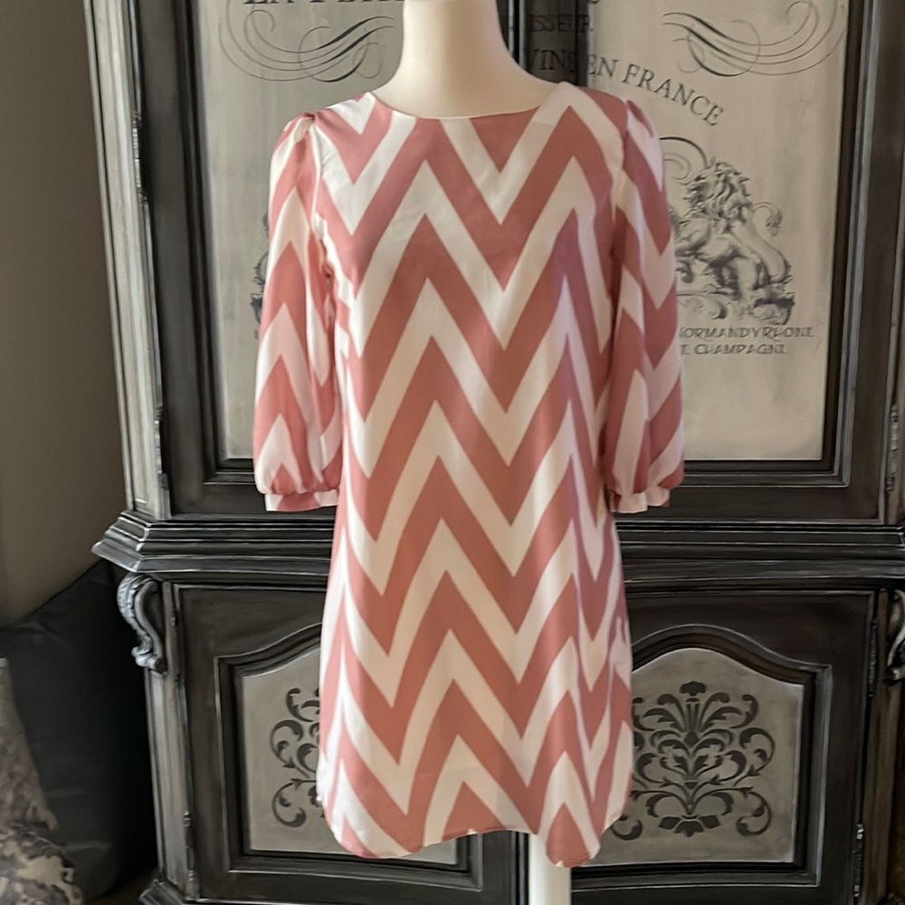 Chevron coral and cream lined dress.